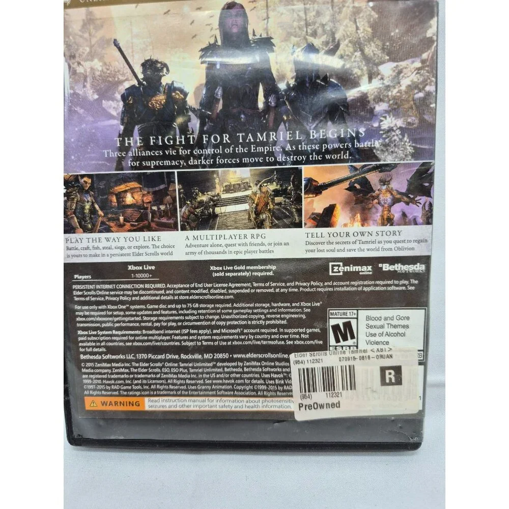 XBOX One Game The Elder Scrolls Online: Tamriel Unlimited Rated M Preowned